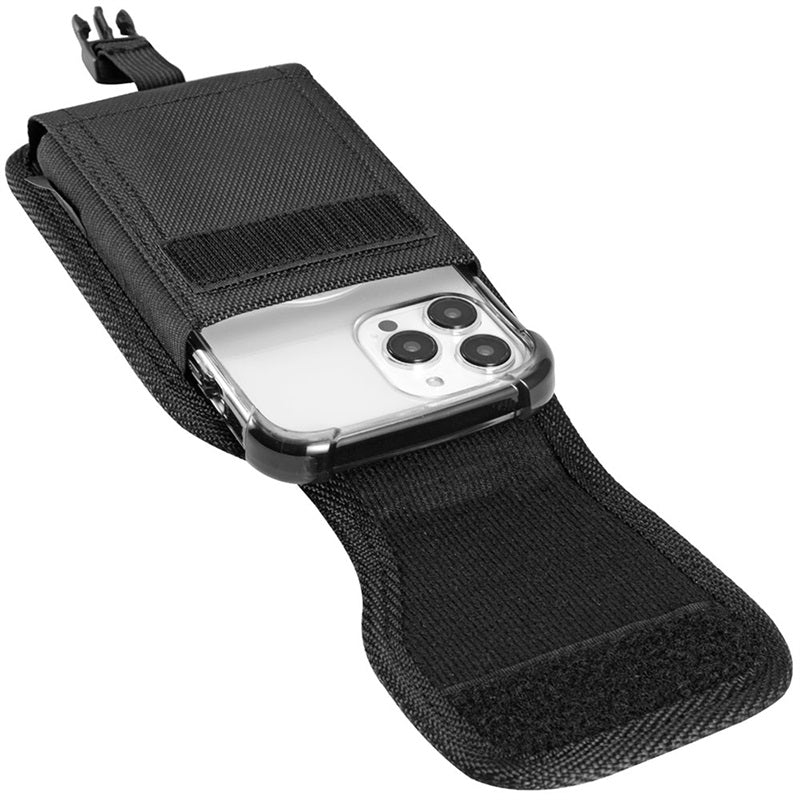 LUXMO Extra Large Vertical Universal Leather Pouch w/ Front Buckle - Black (Retail Packaging)MyBat Pro