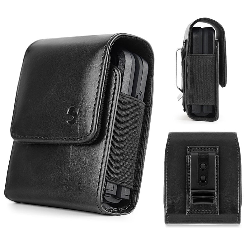 LUXMO Extra Small Vertical Universal Leather Pouch - Black (Retail Packaging)