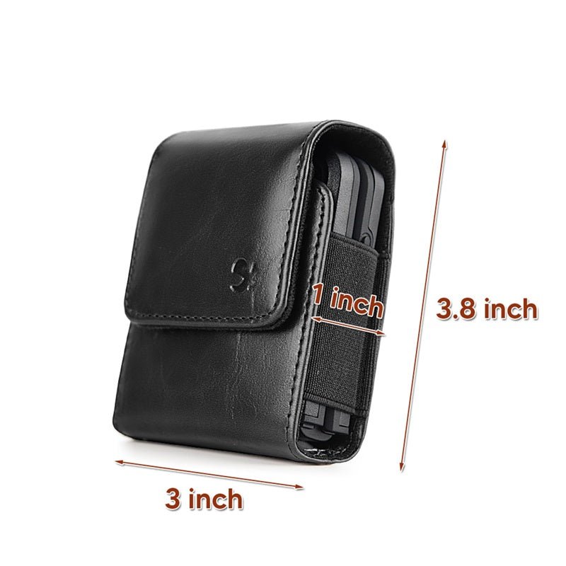 LUXMO Extra Small Vertical Universal Leather Pouch - Black (Retail Packaging)