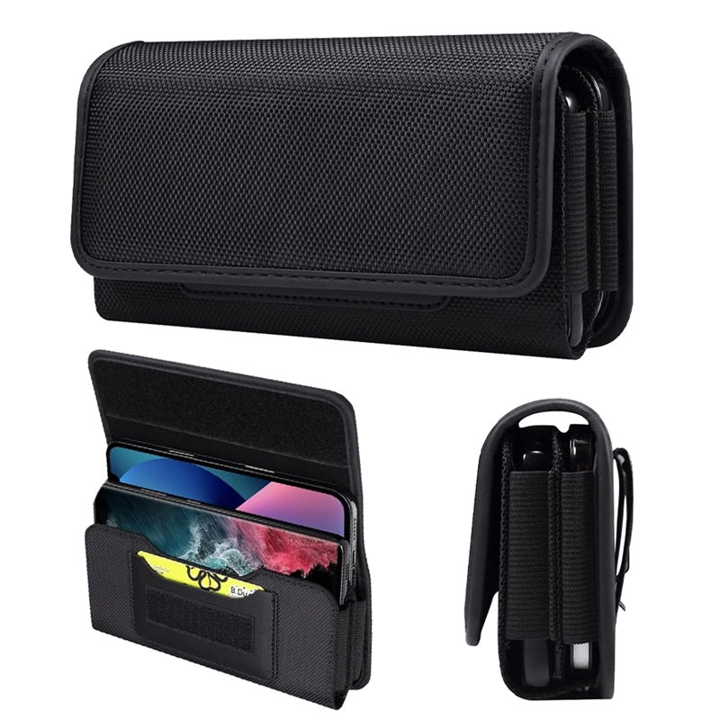 LUXMO Large Horizontal Universal Dual Phone Slot Nylon Pouch w/ Credit Card Slot - Black