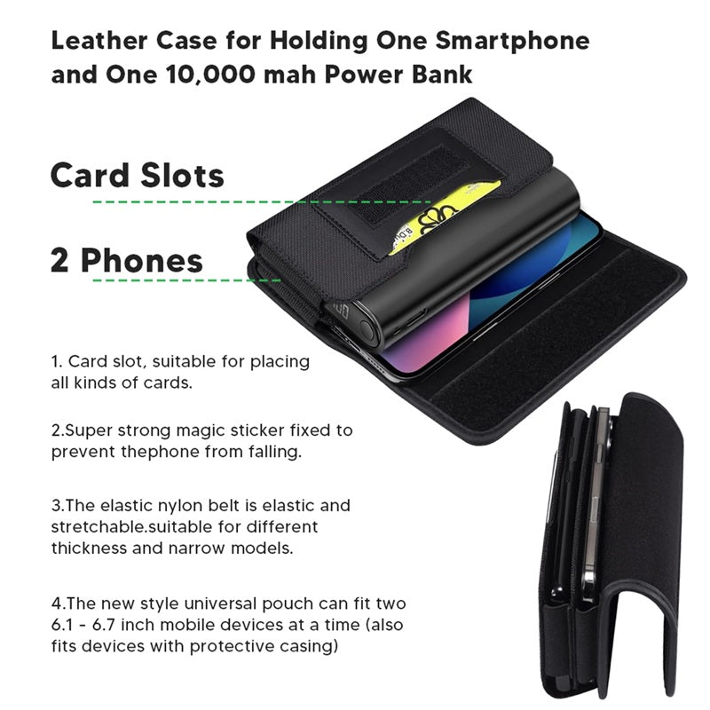 LUXMO Large Horizontal Universal Dual Phone Slot Nylon Pouch w/ Credit Card Slot - Black