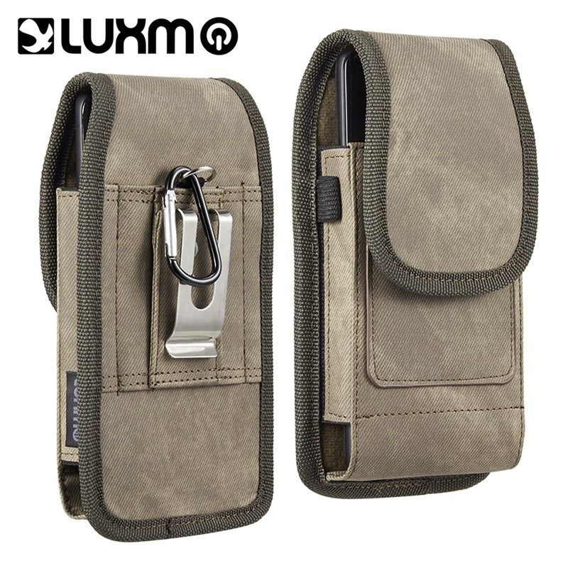 LUXMO Large Horizontal Universal Special Fabric Pouch w/ Dual Card Slots - Light Brown Denim Fabric
