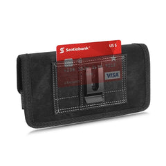 LUXMO LARGE SIZE HORIZONTAL UNIVERSAL SPECIAL FABRIC POUCH WITH DUAL CARD SLOTS - BLACK DENIM FABRIC