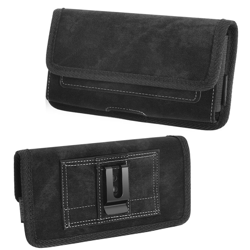 LUXMO LARGE SIZE HORIZONTAL UNIVERSAL SPECIAL FABRIC POUCH WITH DUAL CARD SLOTS - BLACK DENIM FABRIC