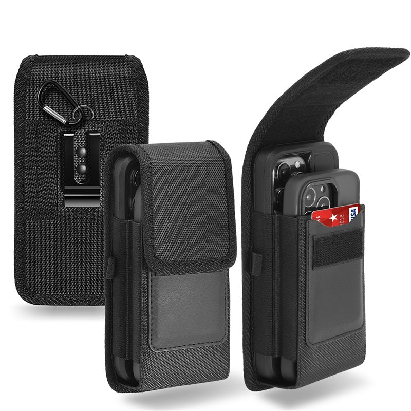 LUXMO Large Vertical Universal Dual Phone Slot Nylon Pouch w/ Credit Card Slot - Black