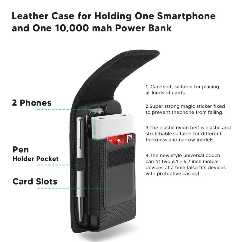 LUXMO Large Vertical Universal Dual Phone Slot Nylon Pouch w/ Credit Card Slot - Black