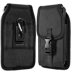 LUXMO Large Vertical Universal Leather Pouch w/ Front Buckle - Black