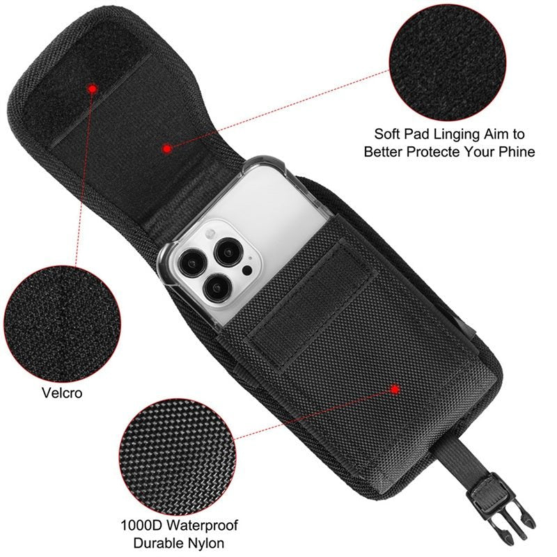 LUXMO Large Vertical Universal Leather Pouch w/ Front Buckle - Black