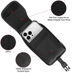 LUXMO Large Vertical Universal Leather Pouch w/ Front Buckle - Black