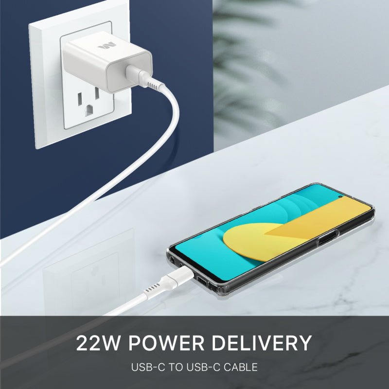 MyBat 2 - in - 1 22W Travel Charger with 4ft USB - C to USB - C Cable - WhiteMyBat Pro