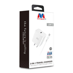 MyBat 2 - in - 1 22W Travel Charger with 4ft USB - C to USB - C Cable - WhiteMyBat Pro