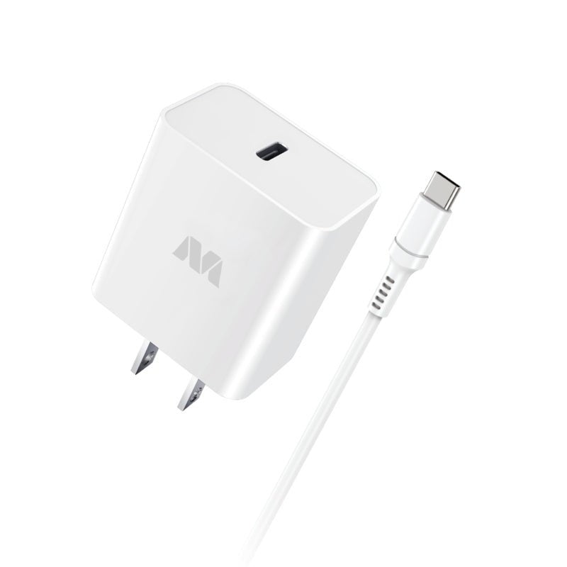 MyBat 2 - in - 1 22W Travel Charger with 4ft USB - C to USB - C Cable - WhiteMyBat Pro