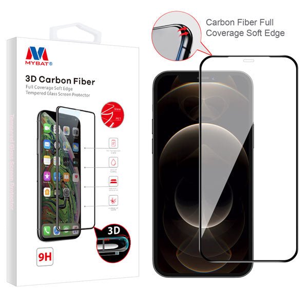 MyBat 3D Carbon Fiber Full Coverage Soft Edge Tempered Glass Screen Protector for Apple iPhone 12 Pro Max (6.7) - BlackMyBat Pro