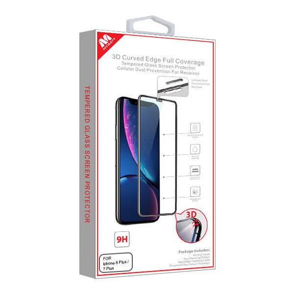 MyBat 3D Curved Edge Full Coverage Tempered Glass Screen Protector (Cellular Dust Prevention For Receiver) for Apple iPhone 8 Plus/7 Plus - BlackMyBat Pro