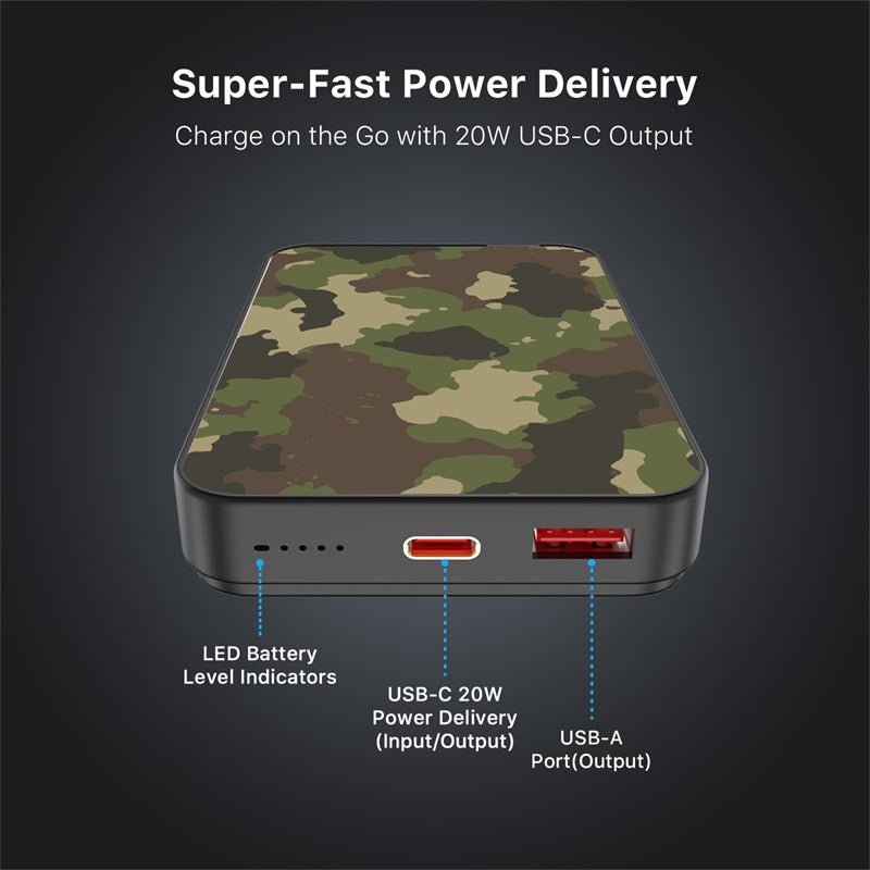 MyBat Design Lab 10000mAh Magnetic Wireless Power Bank - Black - Army Camouflage
