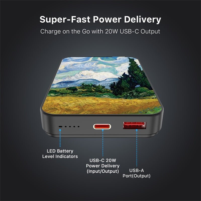 MyBat Design Lab 10000mAh Magnetic Wireless Power Bank - Black - Impressionist Painting