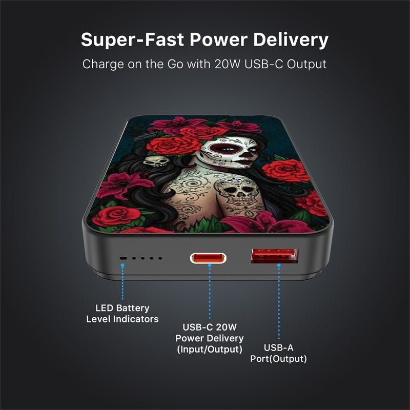 MyBat Design Lab 10000mAh Magnetic Wireless Power Bank - Black - Lady Of The Dead