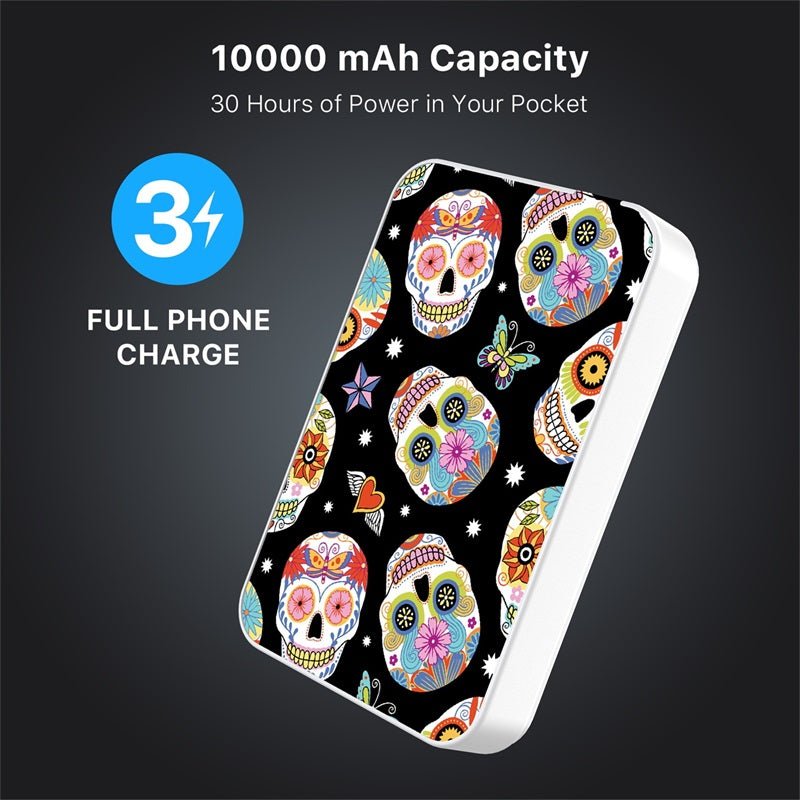 MyBat Design Lab 10000mAh Magnetic Wireless Power Bank - White - Day of the Dead