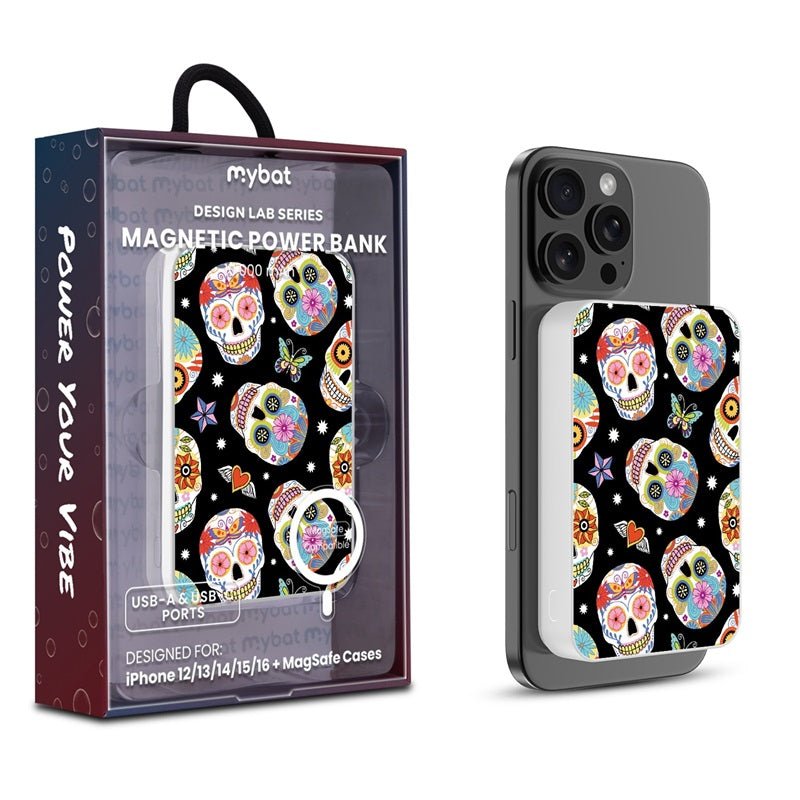 MyBat Design Lab 10000mAh Magnetic Wireless Power Bank - White - Day of the Dead