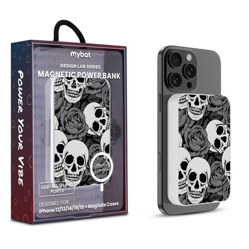 MyBat Design Lab 10000mAh Magnetic Wireless Power Bank - White - Skull Garden