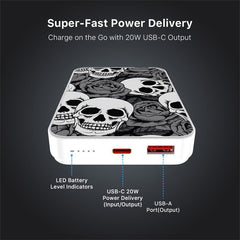 MyBat Design Lab 10000mAh Magnetic Wireless Power Bank - White - Skull Garden