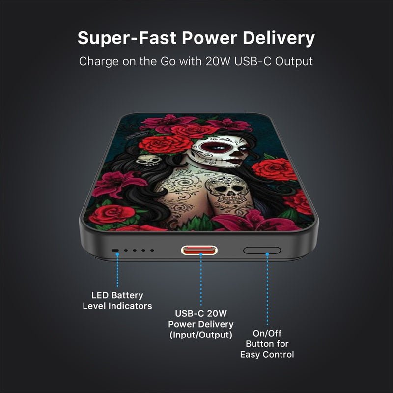 MyBat Design Lab 5000mAh Magnetic Wireless Power Bank - Black - Lady Of The Dead