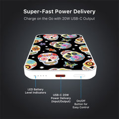 MyBat Design Lab 5000mAh Magnetic Wireless Power Bank - White - Day of the Dead