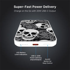 MyBat Design Lab 5000mAh Magnetic Wireless Power Bank - White - Skull Garden
