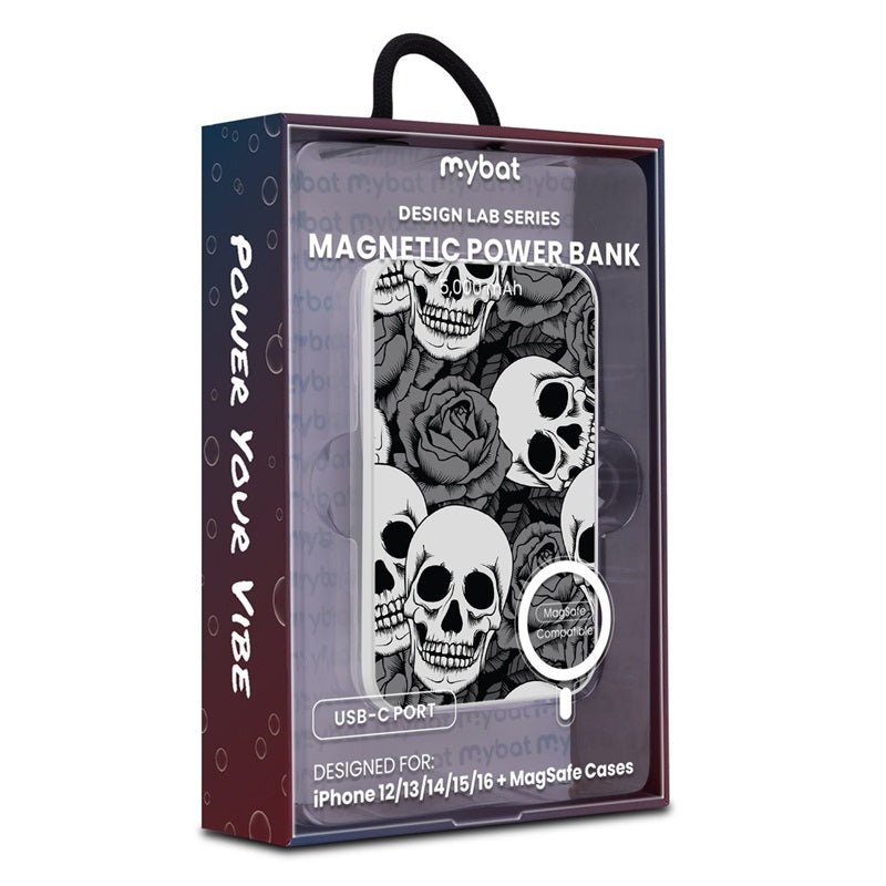 MyBat Design Lab 5000mAh Magnetic Wireless Power Bank - White - Skull Garden