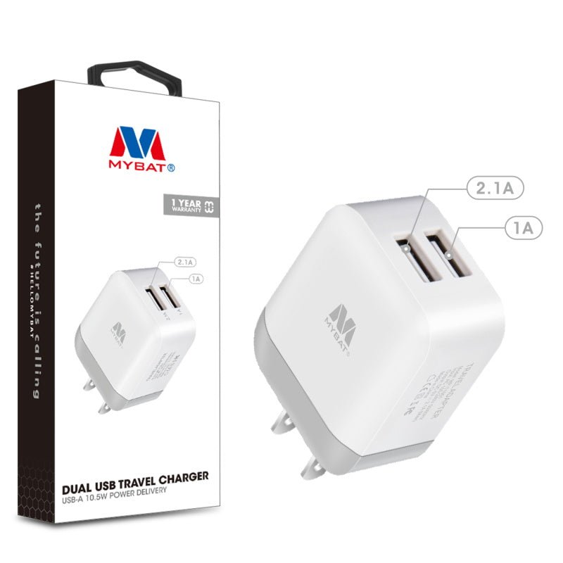 MyBat Dual USB Travel Charger Adapter(2.1A) - WhiteMyBat Pro