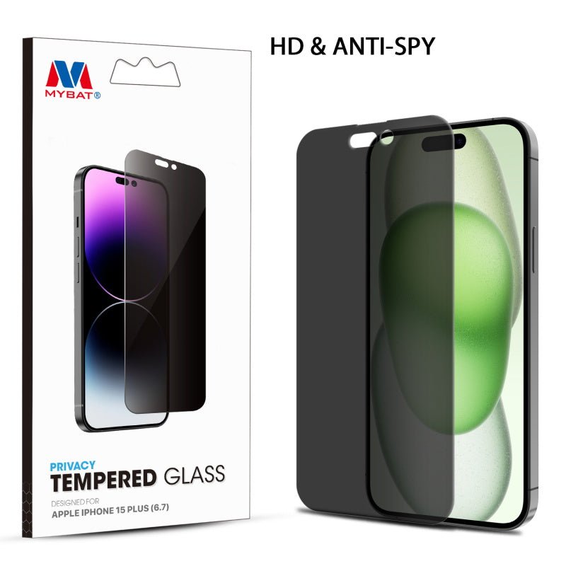 MyBat Privacy Tempered Glass Screen Protector (2.5D) for Apple iPhone 15 Plus (6.7) - ClearMyBat Pro