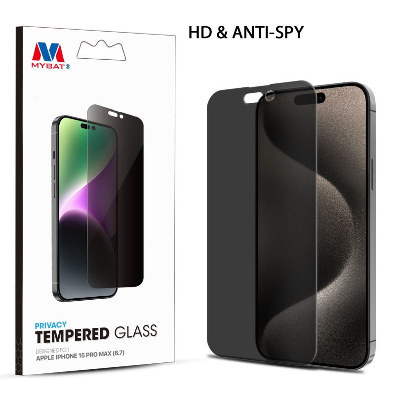 MyBat Privacy Tempered Glass Screen Protector (2.5D) for Apple iPhone 15 Pro Max (6.7) - CleariPhone 15 Pro Max