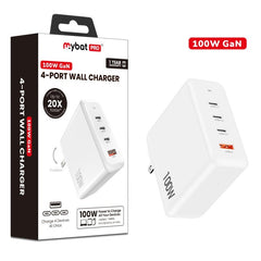 MyBat Pro 100W GaN 4 - Port Foldable Wall Charger (ETL Certified) - WhiteMybat Pro