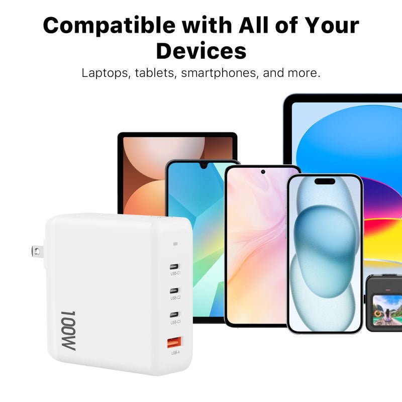 MyBat Pro 100W GaN 4 - Port Foldable Wall Charger (ETL Certified) - WhiteMybat Pro