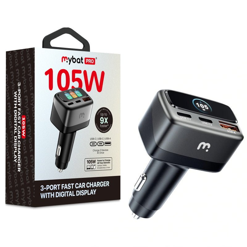 MyBat Pro 105W 3 - Port Fast Car Charger with Digital DisplayMyBat Pro