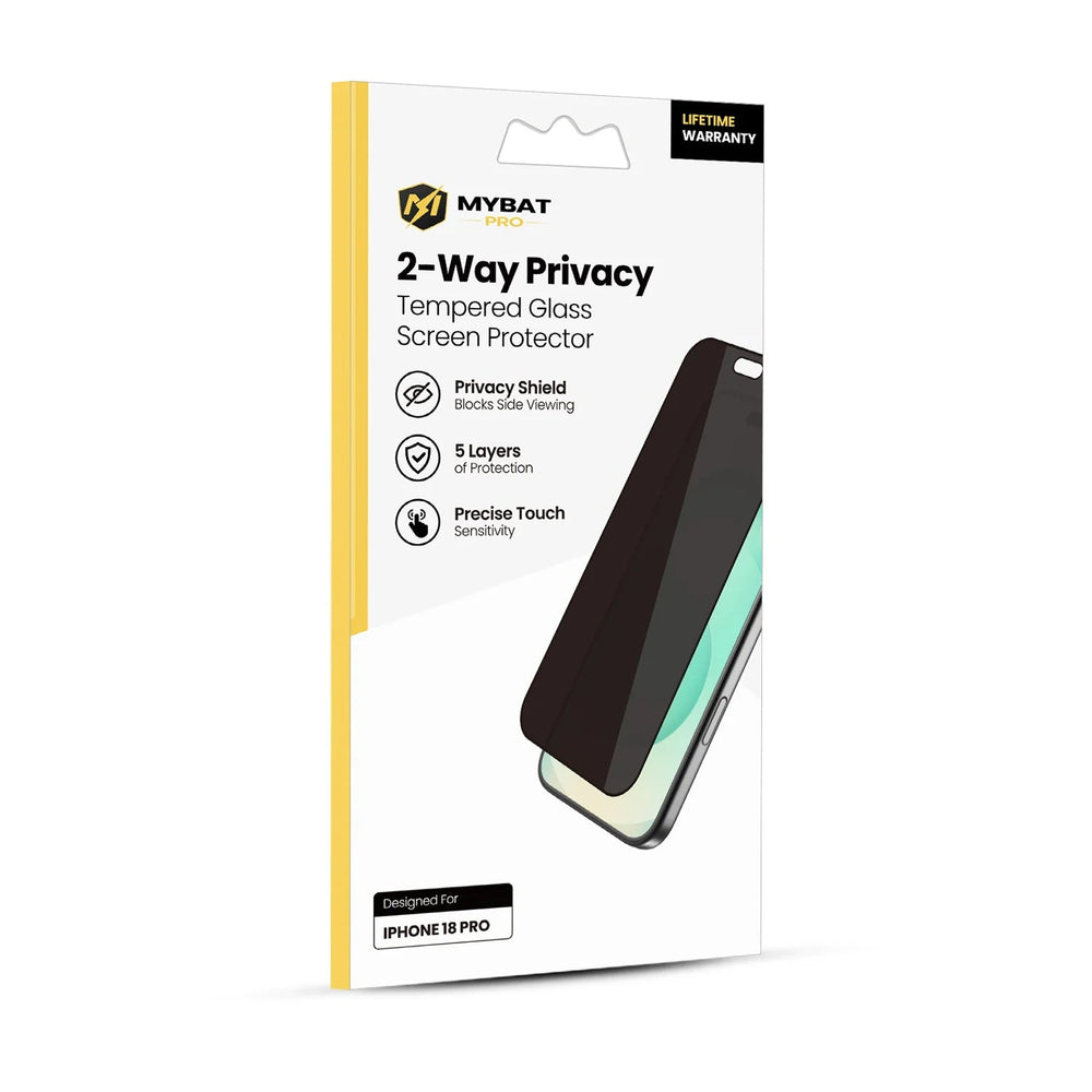 MyBat Pro 2-Way Privacy Tempered Glass Screen Protector for Apple iPhone 18 Pro - BlackMyBat Pro