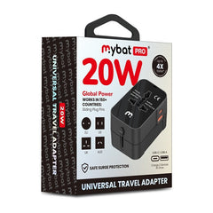 MyBat Pro 20W PD Dual - Port Universal Travel Adapter - US/UK/EU/AU - BlackMyBat Pro