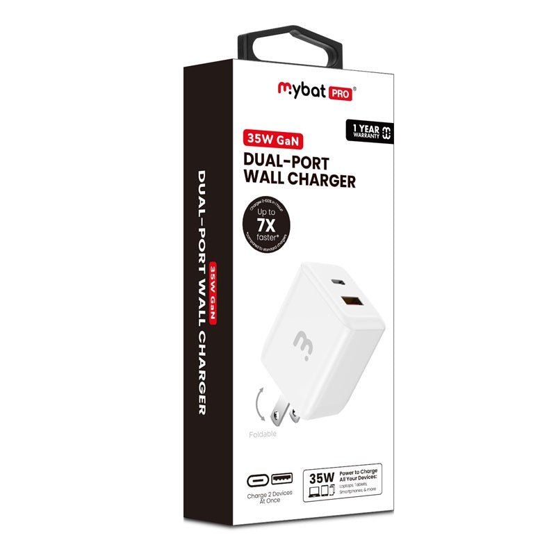 MyBat Pro 35W GaN Dual - Port Foldable Wall Charger (ETL Certified) - WhiteMybat Pro