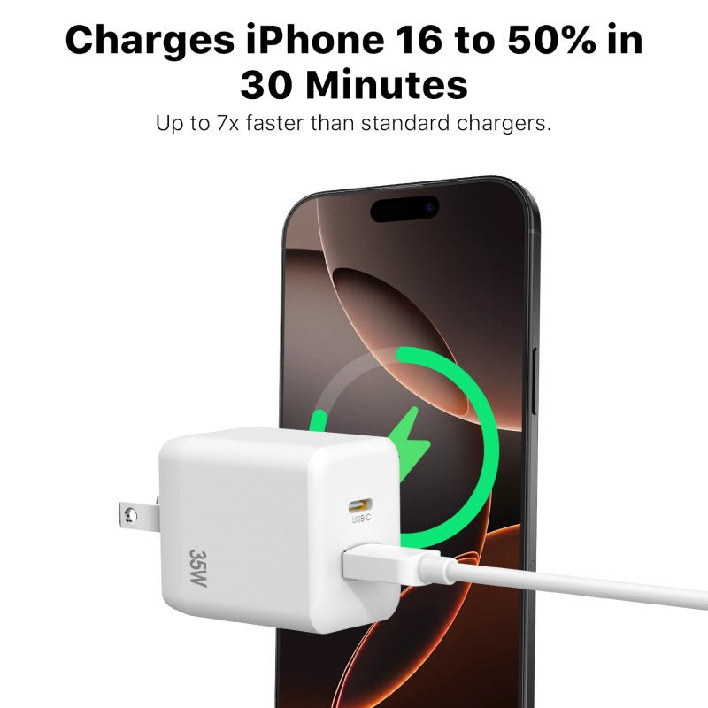 MyBat Pro 35W GaN Dual - Port Foldable Wall Charger (ETL Certified) - WhiteMybat Pro