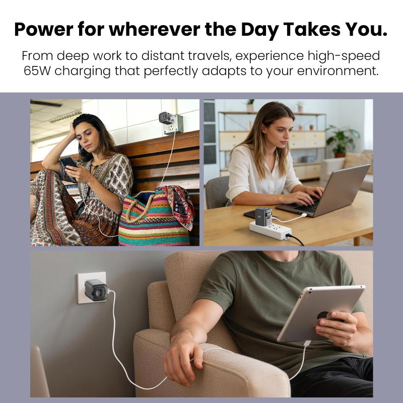 MyBat Pro 65W Dual - Port GaN Wall Charger + Built - In Smartwatch Charging & Retractable USB - C CableMyBat Pro