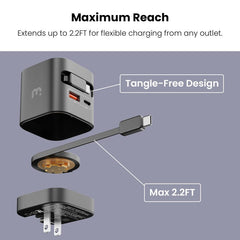 MyBat Pro 65W Dual - Port GaN Wall Charger + Built - In Smartwatch Charging & Retractable USB - C CableMyBat Pro