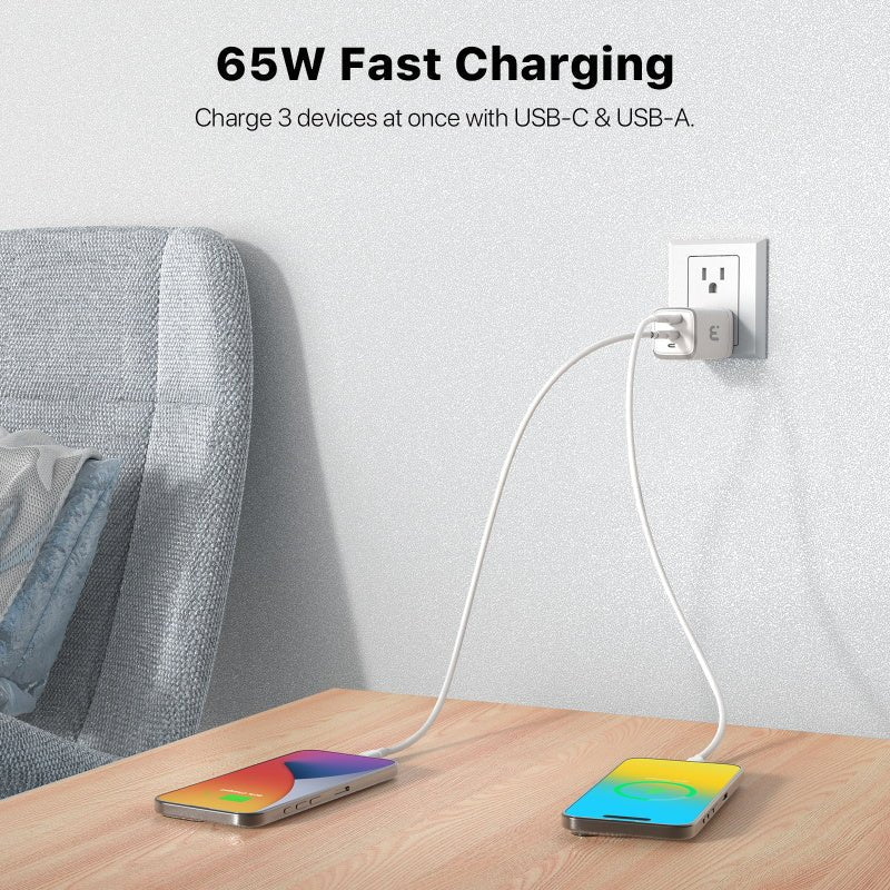 MyBat Pro 65W GaN 3 - Port Wall Charger – WhiteMybat Pro