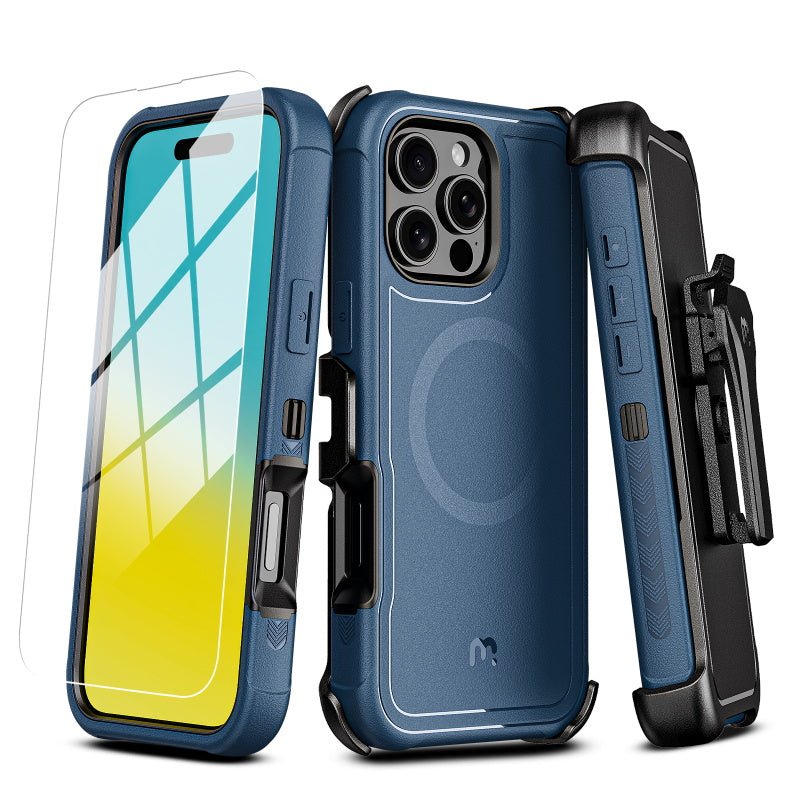 MyBat Pro Antimicrobial Maverick Series w/ MagSafe Case with Holster and Tempered Glass for Apple iPhone 16 ProiPhone 16 Pro