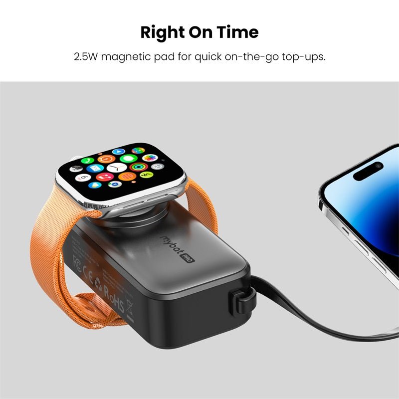 MyBat Pro Capsule 3 - in - 1 Power Bank with Apple Watch Charger, Built - In Cables + Kickstand - 5000 mAhMyBat Pro