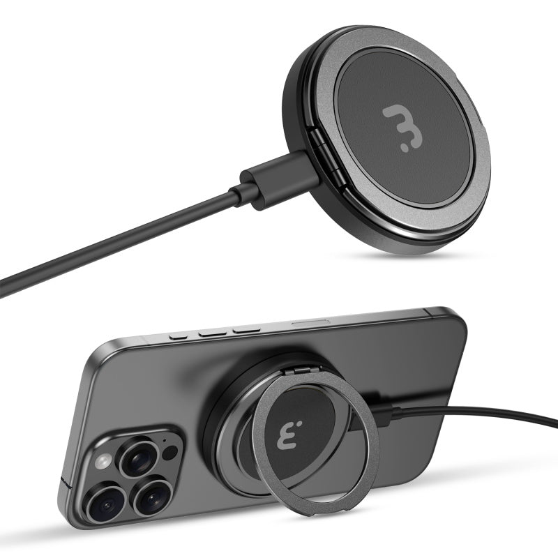 MyBat Pro DockIt 360° MagSafe Wireless Charger + Ring Grip Stand - BlackMyBat Pro