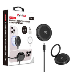 MyBat Pro DockIt 360° MagSafe Wireless Charger + Ring Grip Stand - BlackMyBat Pro