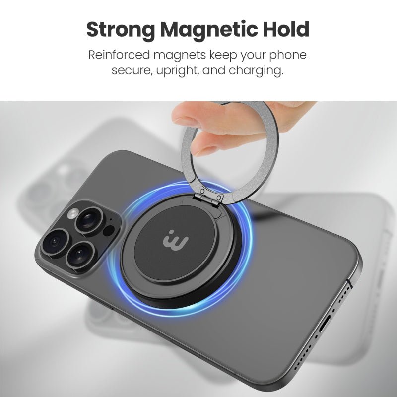 MyBat Pro DockIt 360° MagSafe Wireless Charger + Ring Grip Stand - BlackMyBat Pro