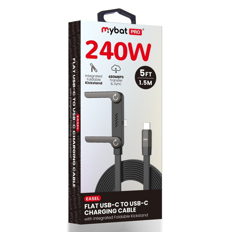 MyBat Pro Easel Flat USB - C Charging Cable with Foldable Kickstand - 5FT - BlackMyBat Pro