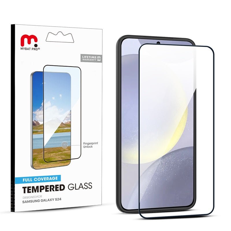 MyBat Pro Full Coverage Tempered Glass Screen Protector (Fingerprint Unlock) for Samsung Galaxy S24 - Black