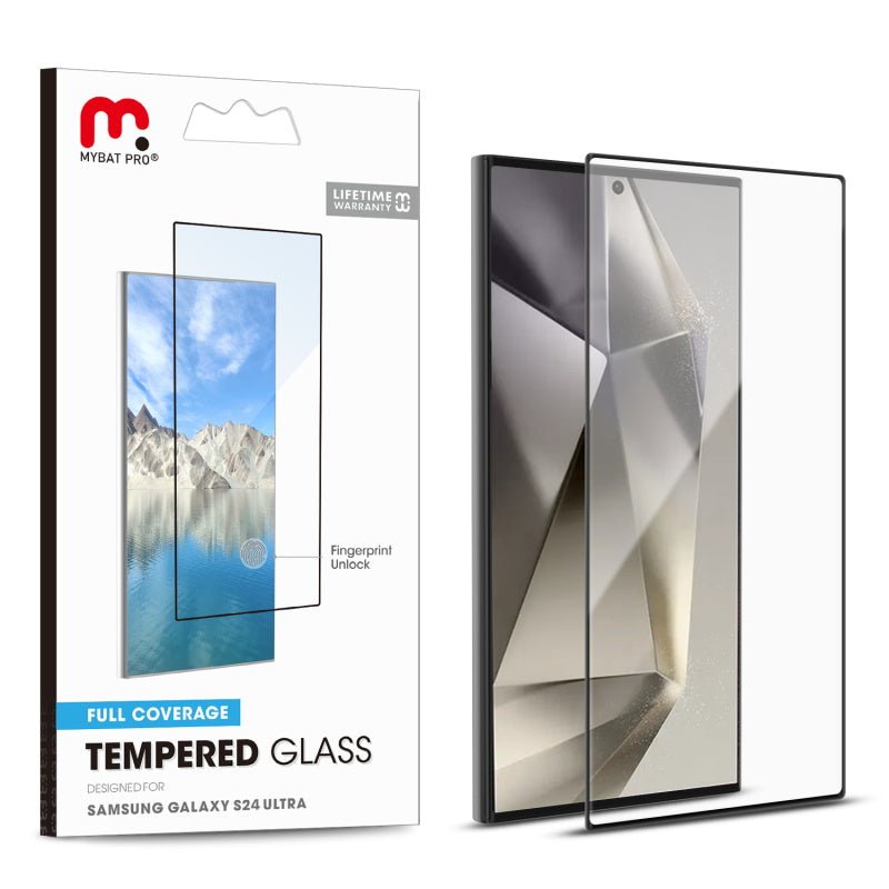 MyBat Pro Full Coverage Tempered Glass Screen Protector (Fingerprint Unlock) for Samsung Galaxy S24 Ultra - Black